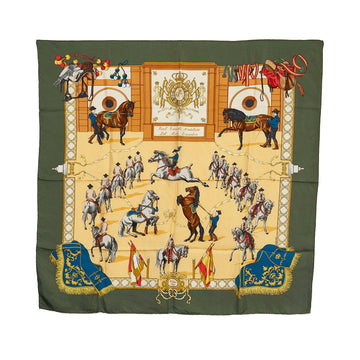 HERMES Real Escuela Andaluza Silk Scarf Brown