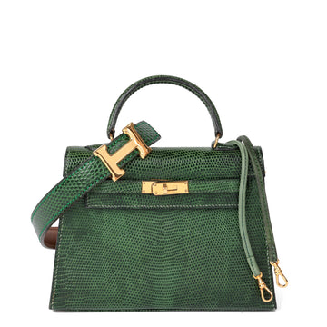 Hermes Vert Moyen Lizard Leather Special Order Vintage Convertible Kelly 15cm Sellier with Constance Belt Shoulder Bag