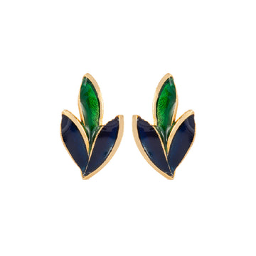 VINTAGE 1980s  Enamel Leaf Clip-On Earrings