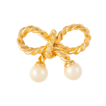 VINTAGE 1980s  Edwardian Revival Faux Pearl Bow Brooch