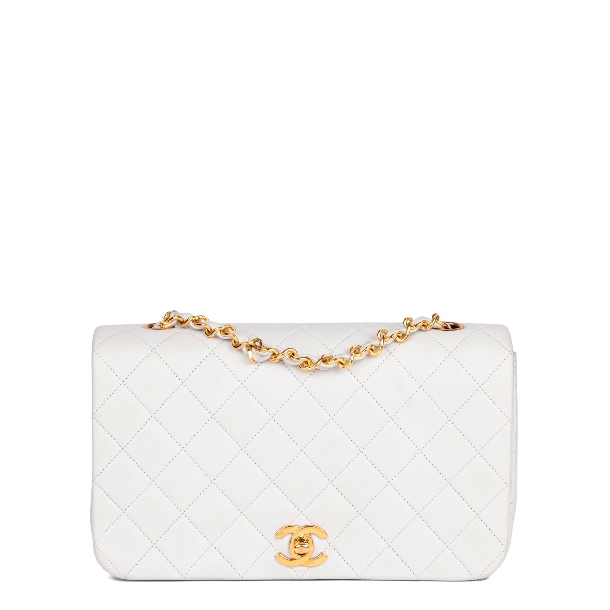 CHANEL White Quilted Lambskin Vintage Small Classic Single Full