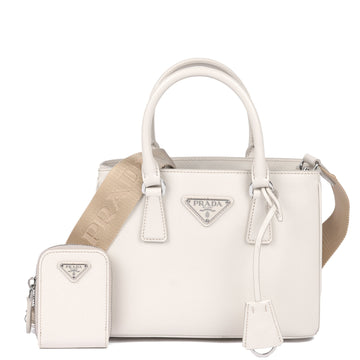 Prada White Saffiano Leather Mini Galleria Tote Shoulder Bag