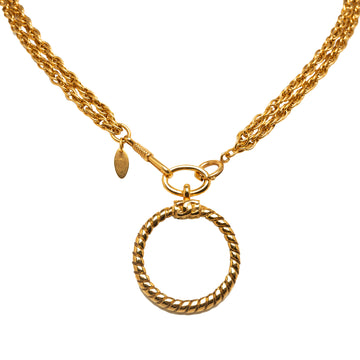 CHANEL Gold Plated Double Chain Loupe Magnifying Glass Pendant Necklace Costume Necklace