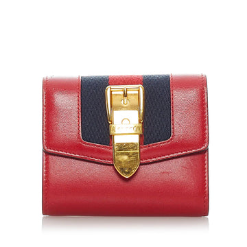 GUCCI Sylvie Leather Small Wallet Red