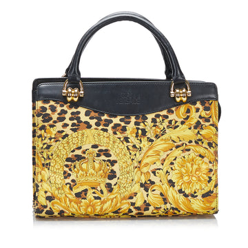 Versace Baroque Leopard Print Canvas Handbag