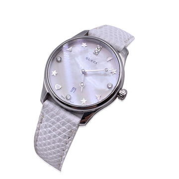 GUCCI White G-Timeless Slim Diamond Mother Of Pearl Dial Watch