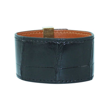 CELINE Black Leather Wide Bracelet