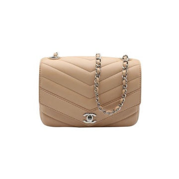 CHANEL Nude Chevron Flap Bag With Silver Hardware