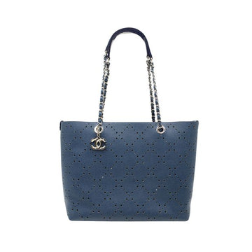 CHANEL Blue Perforated Large Shopping Tote-Grained Calfskin Caviar Leather - Pouch