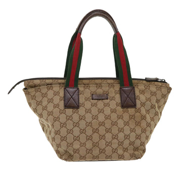 GUCCI GG Canvas Web Sherry Line Tote Bag Beige Red Green 131228 Auth ac2026