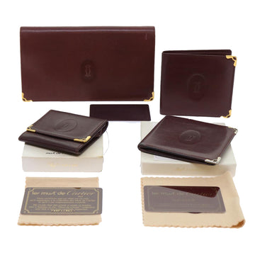CARTIER Wallet Leather 4Set Wine Red Auth ac2152