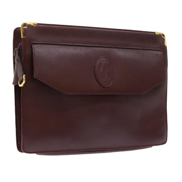 CARTIER Clutch Bag Leather Wine Red Auth ac2248