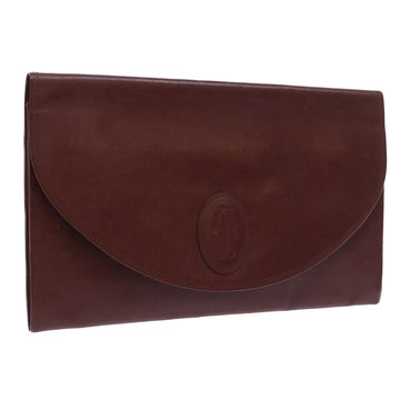 CARTIER Clutch Bag Leather Wine Red Auth ac2250