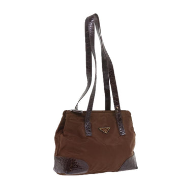 PRADA Shoulder Bag Nylon Brown Auth ac2435
