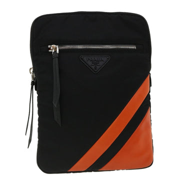 PRADA Clutch Bag Nylon Leather Black Orange Auth ac997