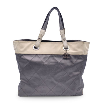 CHANEL Gray Metallic Quilted Canvas Paris Biarritz Tote Bag