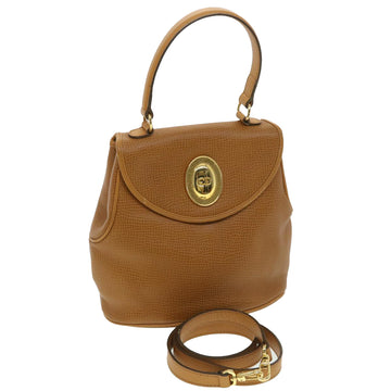 CHRISTIAN DIOR Hand Bag Leather 2way Brown Auth am3766