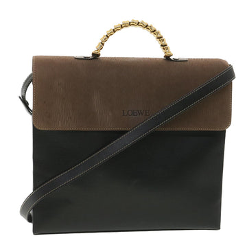 LOEWE Velazquez Hand Bag Leather 2way Brown Auth am3977