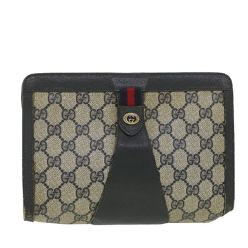 GUCCI GG Canvas Sherry Line Clutch Bag Gray Red Navy 89.01.032 Auth am4045