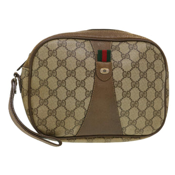 GUCCI GG Canvas Web Sherry Line Clutch Bag Beige Red Green Auth am4114