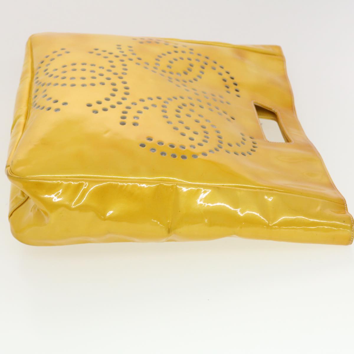 CHANEL Hand Bag Patent leather Yellow CC Auth am4336