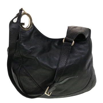 GUCCI GG Canvas ssima Shoulder Bag Leather Black 203503 Auth am4377