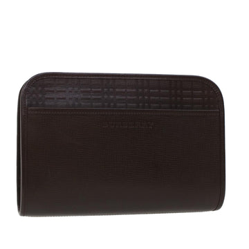 BURBERRY Clutch Bag Leather Brown Auth am4416