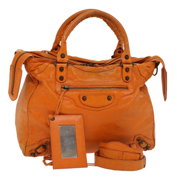 BALENCIAGA Vero Hand Bag Leather 2way Orange Auth am4469