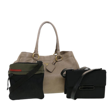PRADA Shoulder Bag Hand Bag Leather Nylon 3Set Black Gray Auth am4509