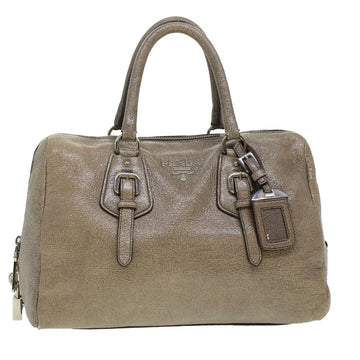 PRADA Hand Bag Leather Gray Auth am4570
