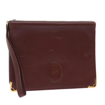 CARTIER Clutch Bag Leather Wine Red Auth am4649