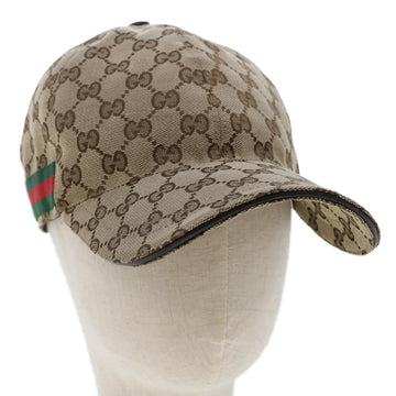 GUCCI GG Canvas Web Sherry Line Cap L Beige Red Green 200035 Auth am4707