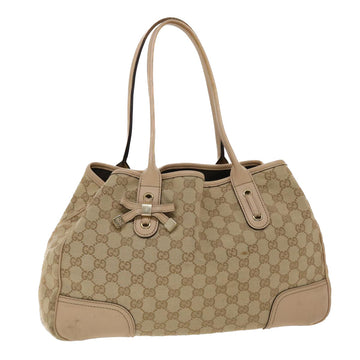 GUCCI GG Canvas Tote Bag Leather Beige 163805 Auth am4729