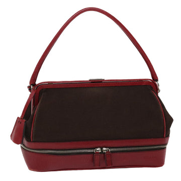 PRADA Shoulder Bag Canvas Leather Red Auth am4741