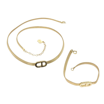 CHRISTIAN DIOR Bracelet Necklace 2Set Gold Tone Auth am4858