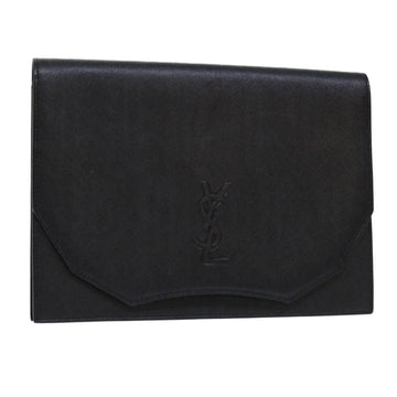 SAINT LAURENT Clutch Bag Leather Black Auth am4881