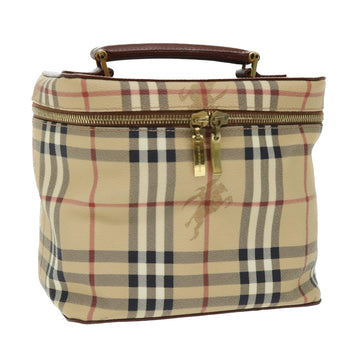 BURBERRY Nova Check Vanity Cosmetic Pouch PVC Leather Beige Auth am4898