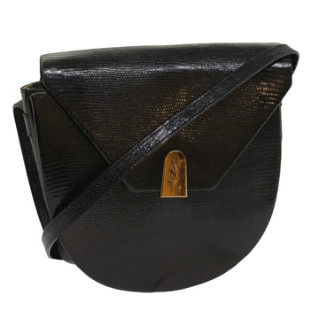 SAINT LAURENT Shoulder Bag Exotic leather Black Auth am5032