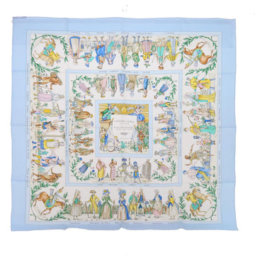 HERMES Carre 90 COSTUMES CIVILS ACTUELS Scarf Silk Blue Auth am5078