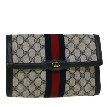 GUCCI GG Canvas Sherry Line Clutch Bag Red Navy gray 89 01 006 Auth am5192