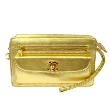 CHANEL 1996-1997 Pocket Clutch Bag Gold Lambskin ao06754