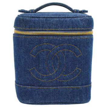 CHANEL 1996-1997 CC Logos Cosmetic Vanity Hand Bag Blue Denim ao07497