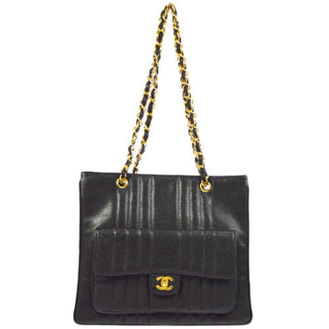 CHANEL 1991-1994 Black Caviar Vertical Pocket Tote Bag ao09466