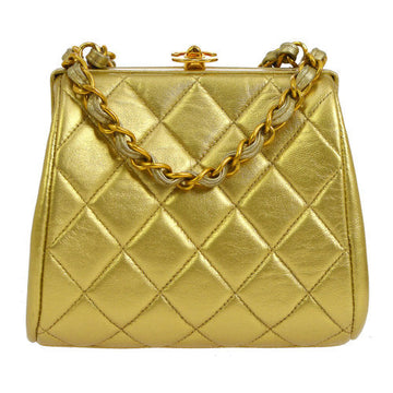 CHANEL 1996-1997 Kisslock Shoulder Bag Mini Gold Lambskin ao11597