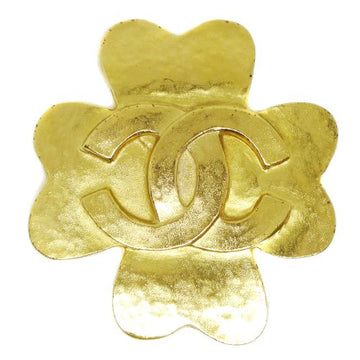 CHANEL 1995 CC Logos Clover Motif Brooch Gold ao21629
