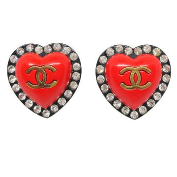 CHANEL 1995 Crystal Heart CC Earrings ao22087