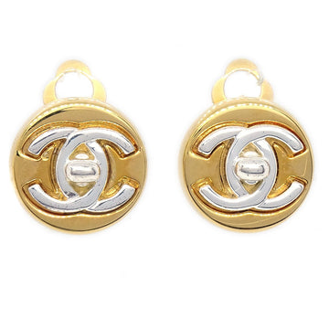 CHANEL 1997 Silver & Gold CC Turnlock Earrings Small 05179
