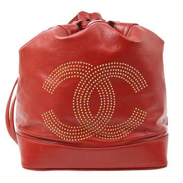 CHANEL 1994 Red Lambskin Studded CC Drawstring One Shoulder Bag ao28660