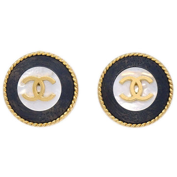 CHANEL 1996 Mother of Pearl Earrings Gold Black ao29908