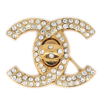 CHANEL★ 1997 Gold & Crystal CC Turnlock Brooch Small ao30030